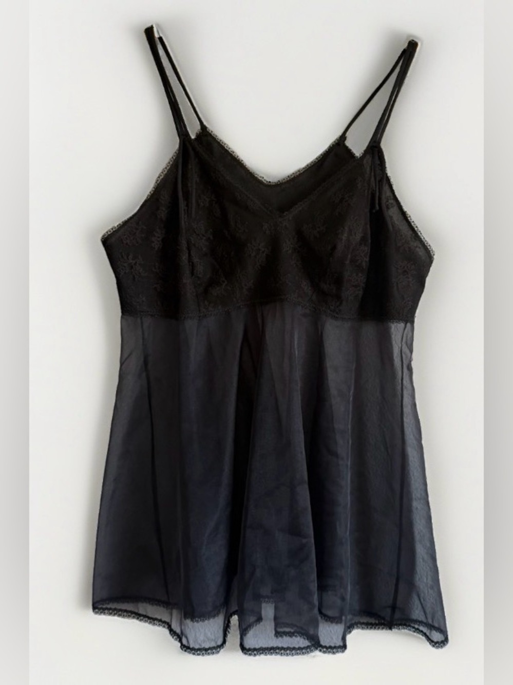 Vintage Black Lace Babydoll Camisole Cami Lingerie Tank Top Lorraine 36 Coquette